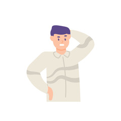 illustration of a man scratching his head because he is confused. think. confused expression. flat cartoon style. vector design