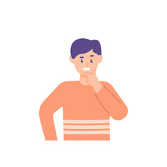 illustration of a man holding his chin because he is confused and thinking. the expression of people who are confused and thinking. flat cartoon style. vector design