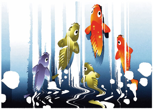 ５匹の鯉の和風イラスト
