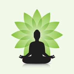 Female doing yoga meditation silhouette spiritual vector background.