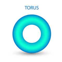 Torus with gradients and shadow for game, icon, package design, logo, mobile, ui, web, education. 3d donut on a white background. Geometric figures for your design.
