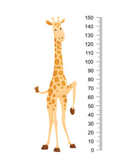 Funny giraffe. Cheerful funny giraffe with long neck. Giraffe meter wall or height chart or wall sticker. Illustration with scale from 2 to 150 centimeter to measure growth © the8monkey
