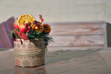 Christmas decoration on wooden table