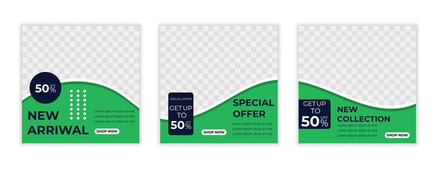 Set of Editable minimal square banner template. Black and green background. Suitable for social media post and web. Vector illustration with photo college. Vector flat illustration concept.