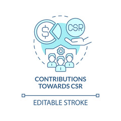 Contributions towards CSR blue concept icon. Business donates money and services abstract idea thin line illustration. Sustainable development. Vector isolated outline color drawing. Editable stroke