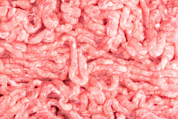Macro shot texture of fresh minced meat.
