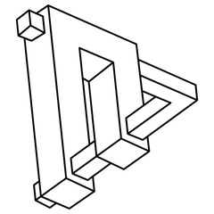 Unreal geometric figures. Impossible shape. Web design element. Optical Illusion object. Line design.