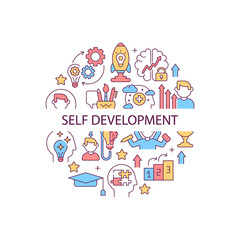 Self development abstract color concept layout with headline. Entrepreneur starting company. Personal improvement creative idea. Isolated vector filled contour icons for web background