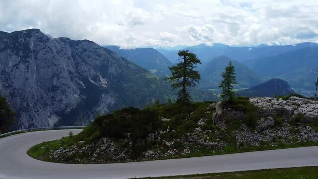 Aerial view over the Austrian Alps and Aussee area