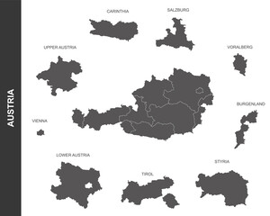vector map of Austria on white background - obrazy, fototapety, plakaty