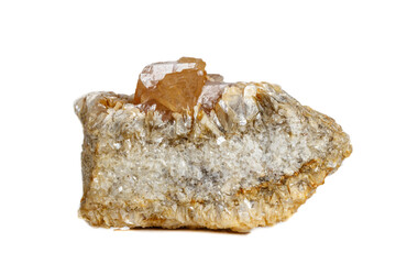 Macro mineral stone  Scheelite on a white background