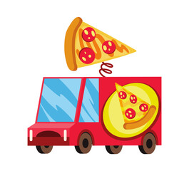 Street fast food. Mobile food car. Pizza