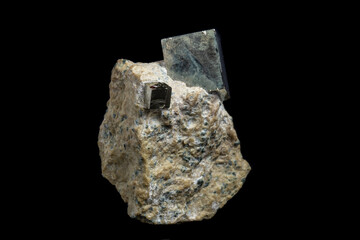 Macro Pyrite mineral stone on black background