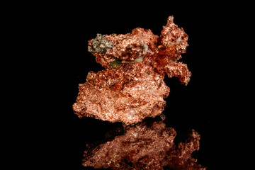 Macro mineral stone Copper on black background