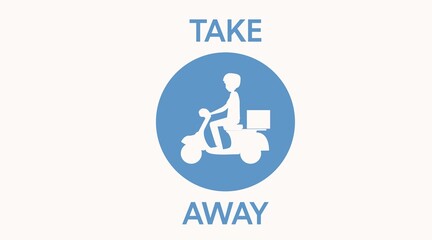 Take Away Sign. Vector black isolated Illustration of a Delivery Motorcycle Guy. Man in a Motorocycle making a Delivery