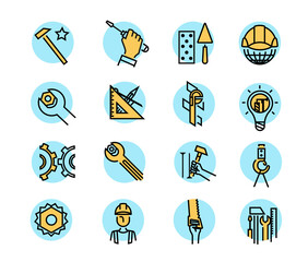 Color building icons in simple style. Industry and building, construction icons design. Symbol for app design