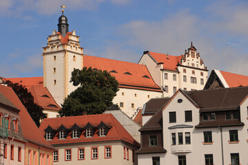 Obraz premium Colditz in Sachsen; Schlossblick vom Marktplatz