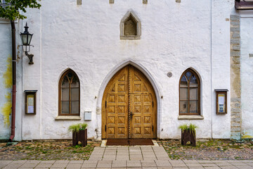 Fototapeta na wymiar Old facade of St. Mary's Church in Tallinn Estonia.