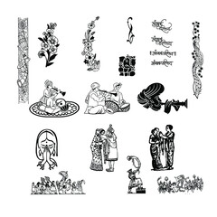 set of Indian Wedding Elements Clipart uses for Invitation Card, Banner, Album and Social Post with Isolated Background