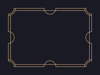 Art deco frame. Vintage linear border. Design a template for invitations, leaflets and greeting cards. Geometric golden frame. The style of the 1920s - 1930s. Vector illustration