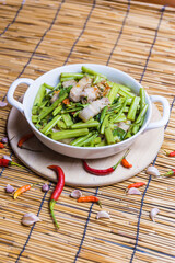 Thai food style pork puff water spinach