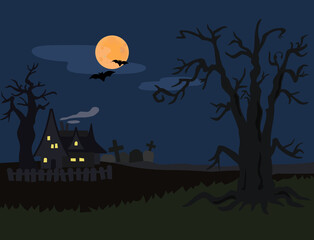 ハロウィーンをイメージした怪しい月夜の風景