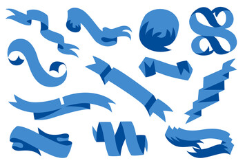 Flat  ribbons banners flat isolated on white background. Modern Design. Illustration set of blue tape and bow