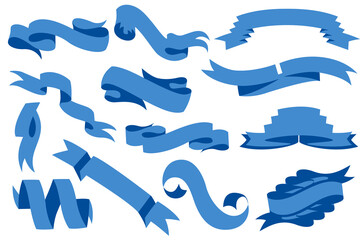 Flat  ribbons banners flat isolated on white background. Modern Design. Illustration set of blue tape and bow
