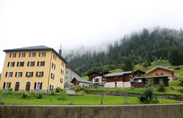 houses in the mountain in swiss alps