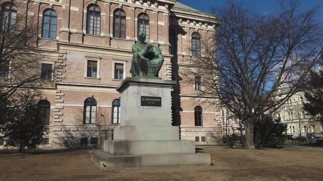 Monument of Croatian politician Joseph Strossmayer in Zagreb city in fornt of the Croatian Academy of Sciences and Arts