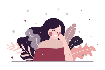 Female character applying organic cosmetic product. Woman doing beauty treatments