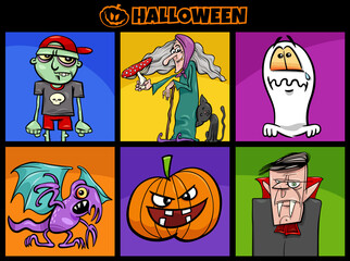 Halloween holiday cartoon spooky characters set