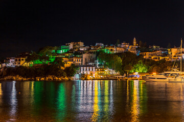 Fototapeta na wymiar Old port at night, Skiathos island, Greece