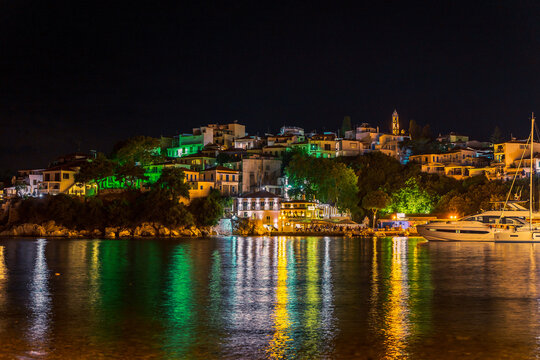 Old port at night, Skiathos island, Greece