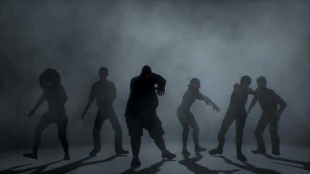 Group of scary zombies attacking. Halloween concept.