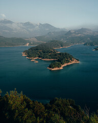 view of the lake from the top of the mountain