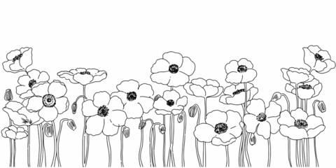 手描き線画のお花達の背景イラスト