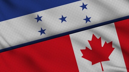 Honduras and Canada Flags Together, Wavy Fabric, Breaking News, Political Diplomacy Crisis Concept, 3D Illustration