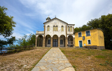 Fototapeta na wymiar View of Sanctury of Caravaggio, in the municipality of Rapallo, Genoa province, Italy