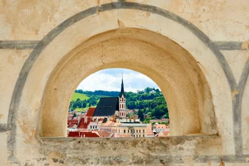 Foto op Plexiglas Aerial view over the old Town of Cesky Krumlov, Czech Republic  © Petr Bonek