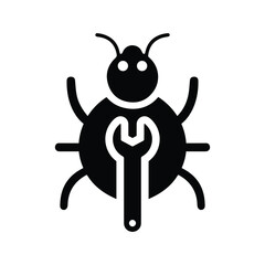 Bug, fix icon. Black vector graphics.