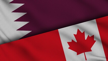 Qatar and Canada Flags Together, Wavy Fabric, Breaking News, Political Diplomacy Crisis Concept, 3D Illustration