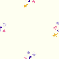Cartoon cute doodles hand drawn Musical seamless pattern. Colorful detailed, with lots of objects background.