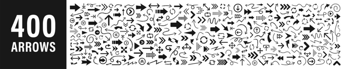 Arrows set of 400 black icons. Arrow icon. Arrow vector collection. Arrow. Cursor. Modern simple arrows. Vector illustration.	