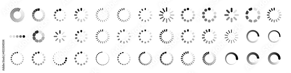 Poster loading icon set. buffer loader or preloader. donload or upload. collection of simple web download. 