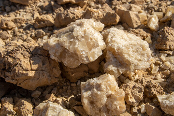 Naturally occurring milk quartz crystals in Saudi desert