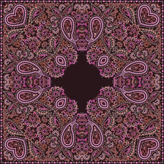 Bandana paisley design - red and white ornament. Traditional ethnic floral pattern. Vector print square.