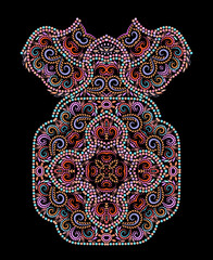 The neckline - dotted ethnic design. Floral colorful traditional pattern. Vector print with decorative elements and beads for embroidery, for women's clothing.