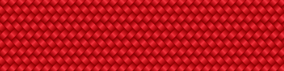 Red seamless pattern metallic woven fiber. Texture wicker ribbons. Seamless pattern with weave ornament. Realistic woven fiber. Repeating interlacement ribbons. Vector EPS10.