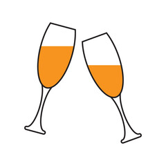 Two champagne glasses, celebration symbol, isolated on white background, vector illustration.